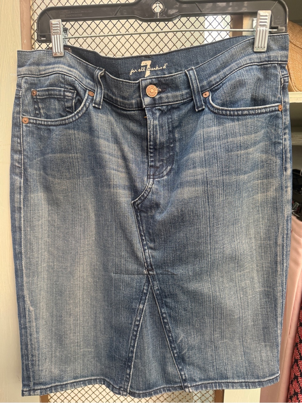 7 For All Mankind Women's Medium Wash Straight-Leg Denim Skirt